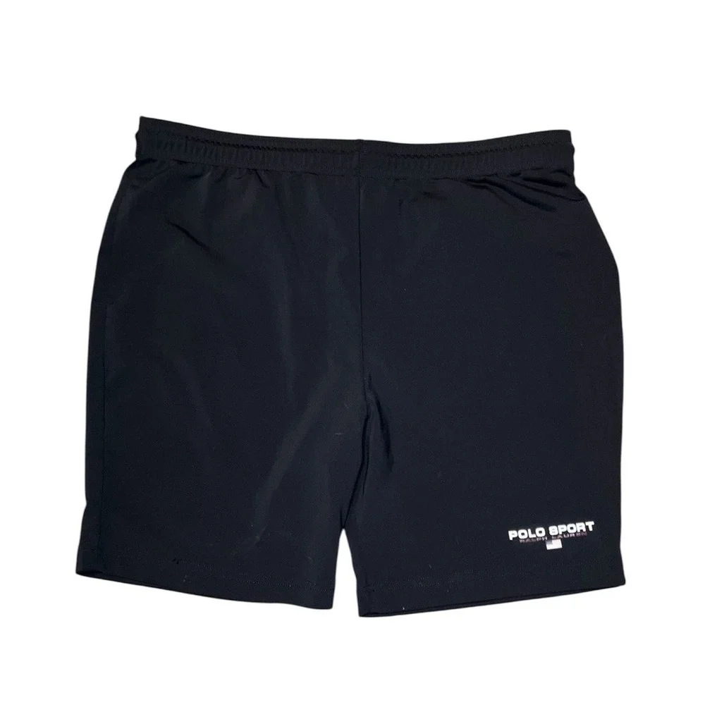 VTG 90s Polo Sport Ralph Lauren Shorts USA Knit Navy Blue Spell Out Logo XL